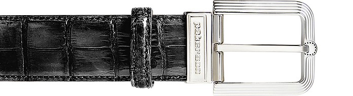 Fiesole Black Alligator Leather Belt w/ Silver Buckle - Pakerson