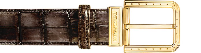 Ripa Coffee Alligator Leather Belt w/ Gold Buckle - Pakerson