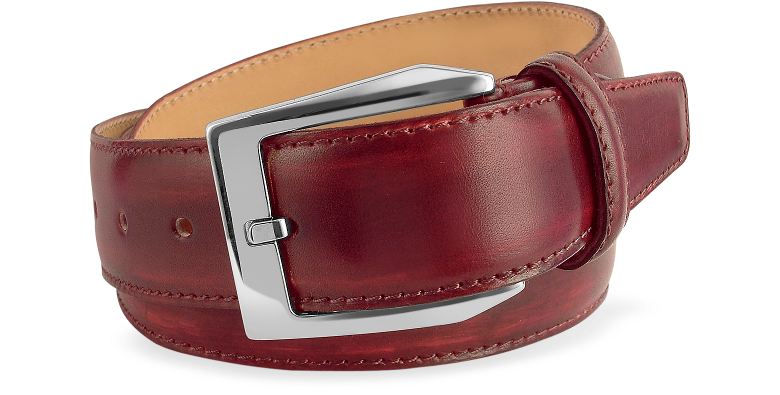 Pakerson Men's Wine Red Hand Painted Italian Leather Belt cm 105 - 120