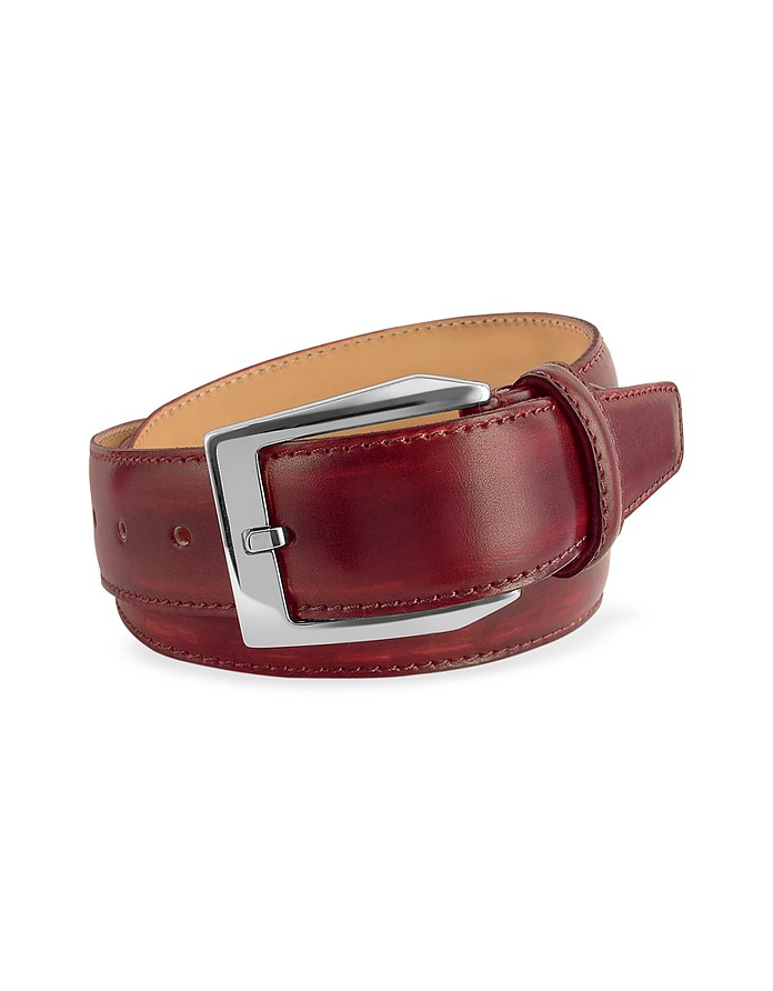 Men's Wine Red Hand Painted Italian Leather Belt - Pakerson