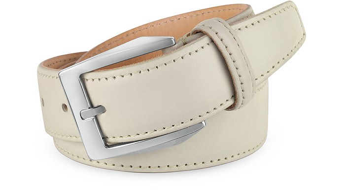 Men's White Hand Painted Italian Leather Belt