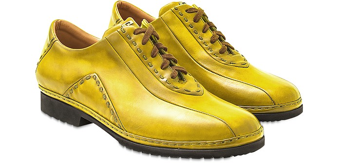Yellow Italian Hand Made Calf Leather Lace-up Shoes - Pakerson