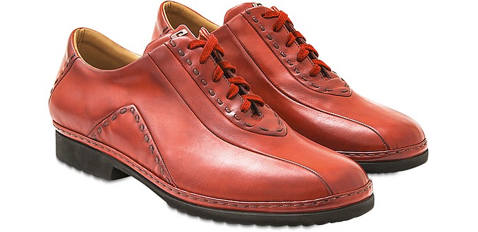 Red Italian Hand Made Calf Leather Lace-up Shoes - Pakerson