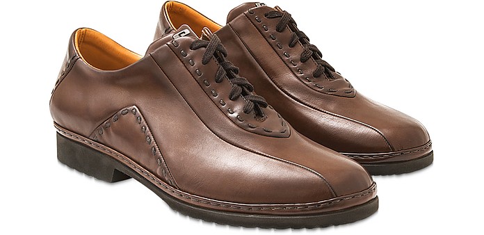 Chaussures à lacets fait-main en cuir italien marron foncé  - Pakerson