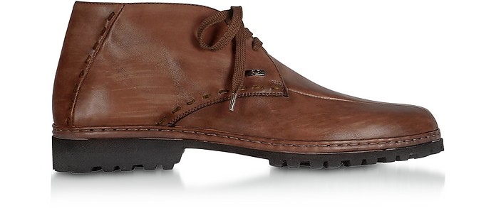 Chaussures bottines cousues-main en cuir italien marron  - Pakerson