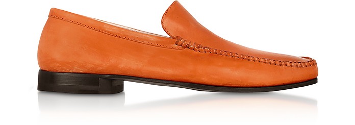 Orange Italian Handmade Leather Loafer Shoes - Pakerson