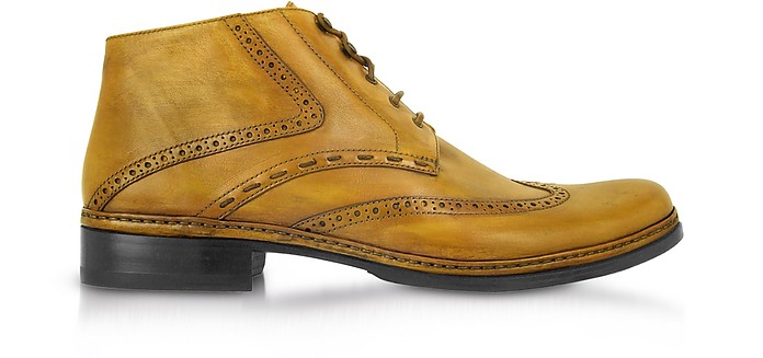 Yellow  Handmade Italian Leather Wingtip Ankle Boots - Pakerson