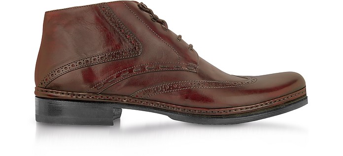 Burgundy Handmade Italian Leather Wingtip Ankle Boots - Pakerson