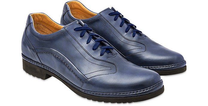 Blue Italian Handmade Leather Lace-up Shoes - Pakerson