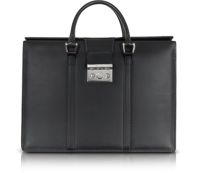 Power Elegance Double Handles Leather Briefcase - Pineider