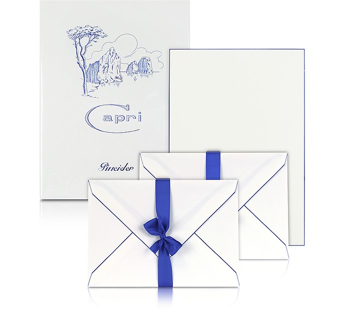 Capri - 50 feuilles de papier à lettres et enveloppes blanches avec bordure peinte à la main - Pineider