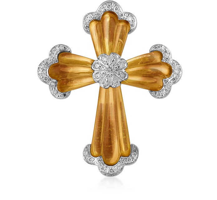 Carved Gemstone 18K Gold and Diamond Cross Pendant  - Roma Imperiale