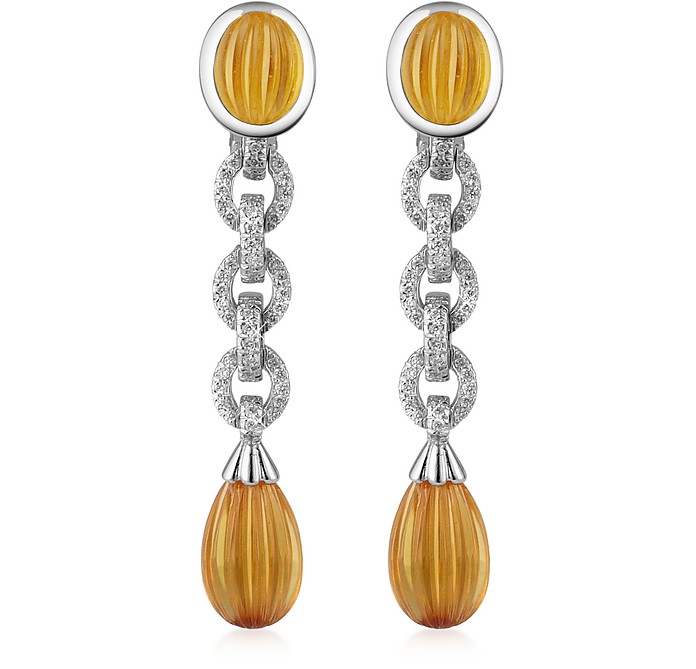 Carved Gemstone 18K Gold and Diamond Drop Earrings  - Roma Imperiale