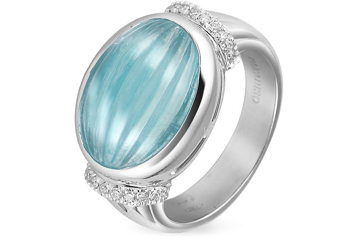 Carved Aquamarine and Diamond 18K Gold Ring - Roma Imperiale