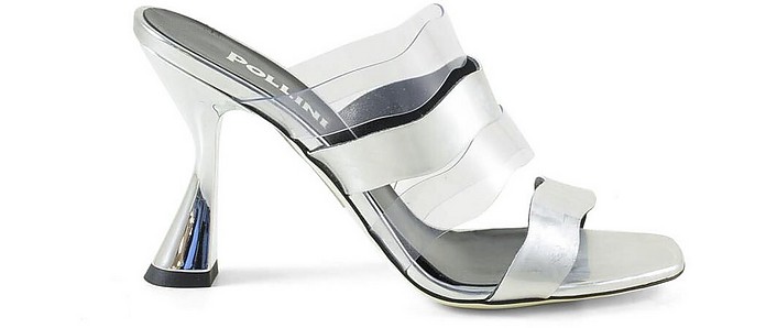 Silver Laminated Leather and PVC Slide Sandals - Pollini