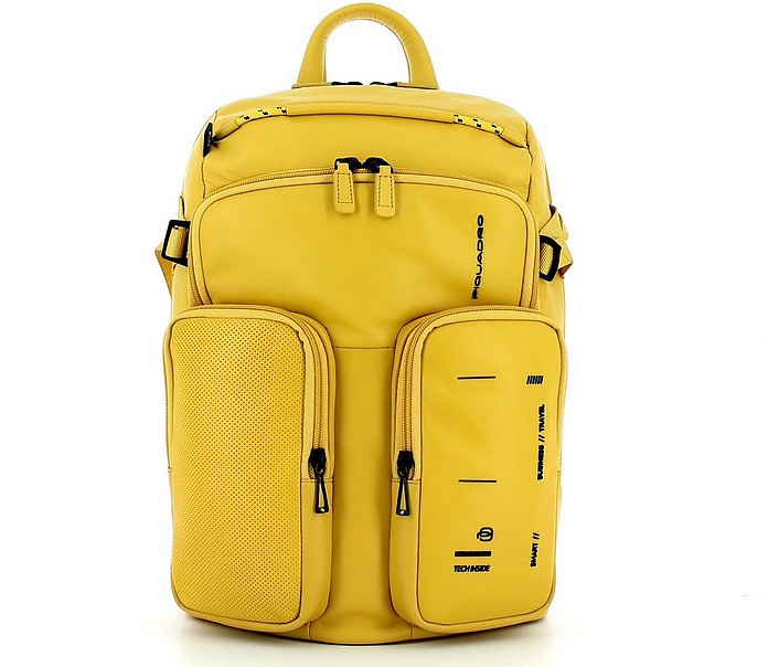 Piquadro Leather Rucksack in Yellow for Men Mens Backpacks Piquadro Backpacks 