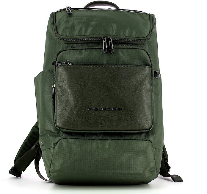 Green Pc And Ipad® Backpack In Leather And Recycled Fa Macbeth - Piquadro