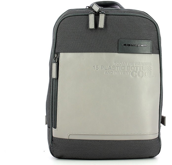 Gray Computer Backpack In Recycled Fabric & Leather With Ipad® Connequ - Piquadro