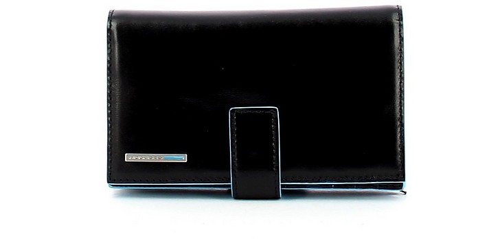 Black Leather Flap Wallet w/Snap - Piquadro