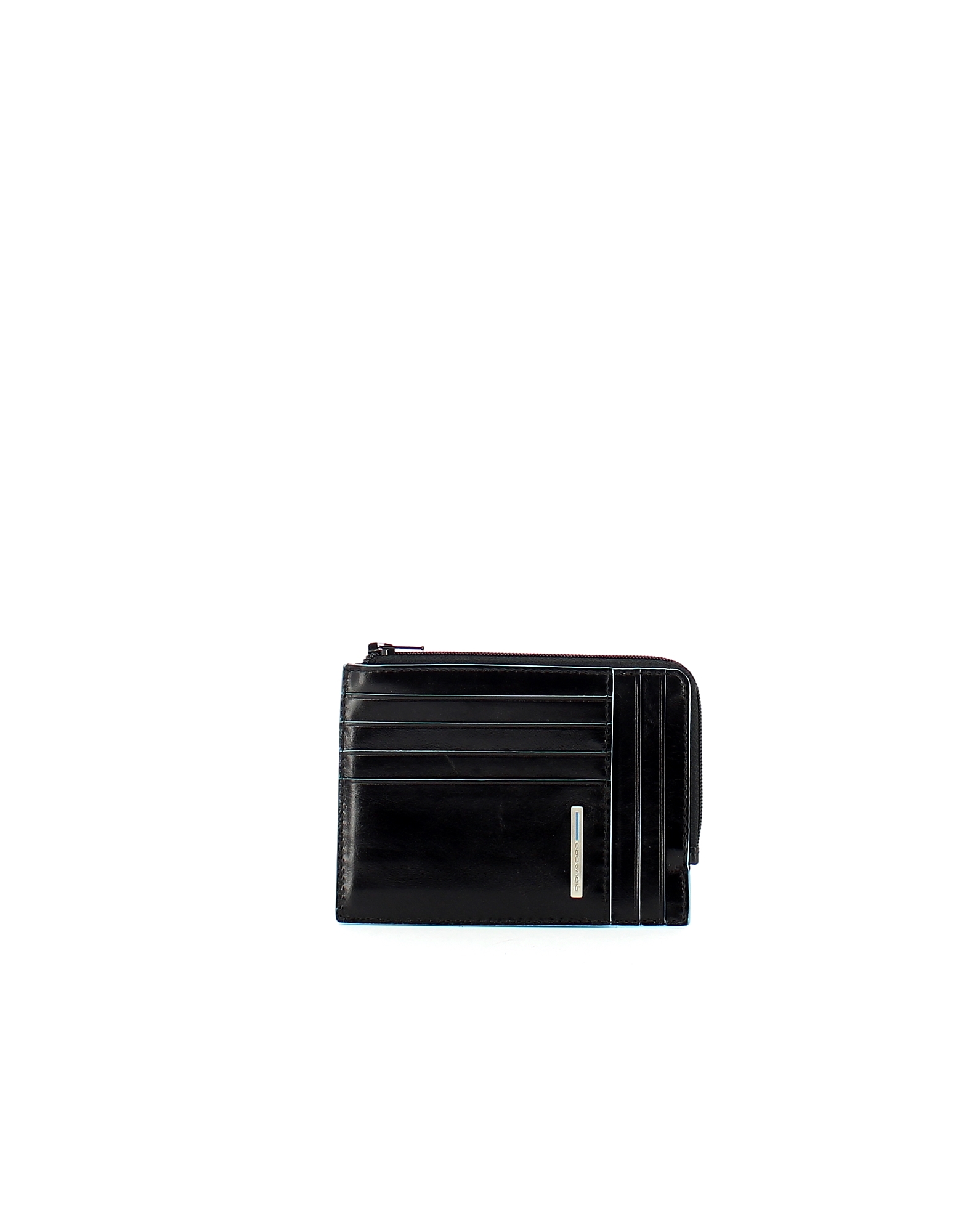 Piquadro Designer Men's Bags Black Leather Men's Credit Card Holder W/zip Pocket In Noir