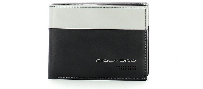 Gray & White Leather Wallet w/Coin Pocket - Piquadro