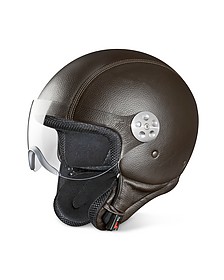 Open Face Dark Brown Leather Helmet w/Visor