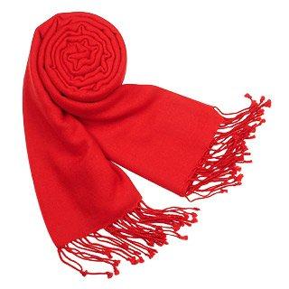 Forzieri Red Solid Pure Pashmina Fringed Shawl at FORZIERI Canada