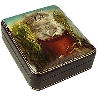 Persian Kitty - Oil on Leather Jewelry Box - Bianchi Arte