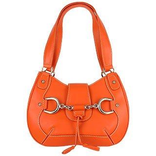 Buti Orange Horsebit Detail Italian Calf Leather Shoulder Bag at FORZIERI