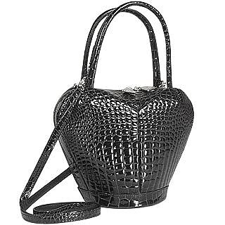 Black Crocodile Stamped Handbag - Fontanelli