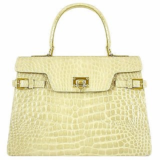 Shiny Sand Croco-style Leather Handbag - Fontanelli