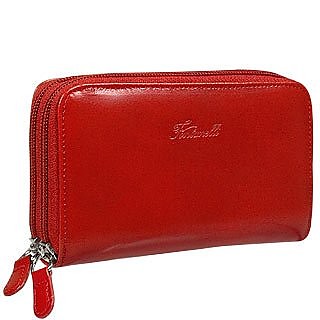Magenta Red Polished Calf Leather Zip Wallet - Fontanelli