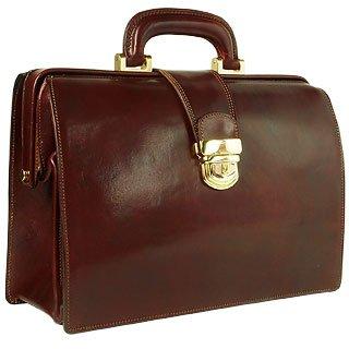 Forzieri Dark Brown Italian Leather Buckled Compact Doctor Bag at