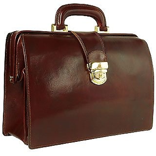 Dark Brown Italian Leather Buckled Compact Doctor Bag - Forzieri