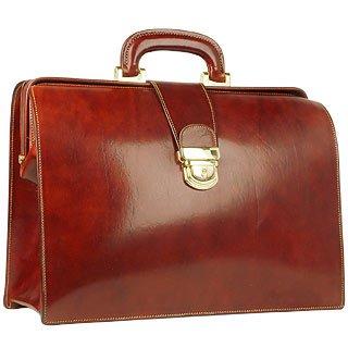 Forzieri Cognac Italian Leather Buckled Medium Doctor Bag at
