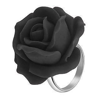 Modischer handgefertigter Ring aus Sterling Silber mit schwarzer Rose - Forzieri
