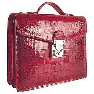 Cherry Croco-embossed Double Gusset Compact Briefcase - L.A.P.A.