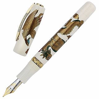 Dragon & Phoenix Maki-e Limited Edition Ivory Celluloid Fountain Pen - Visconti