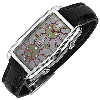 Women's Gray Logoed Dial Leather Dual-time Watch - Versace