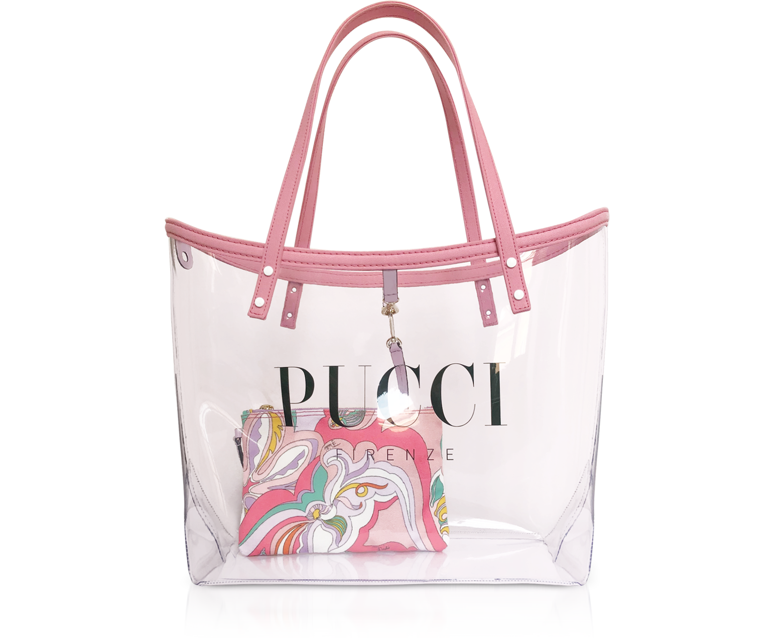 Emilio Pucci Pink Transparent Signature Tote Bag w/pouch at FORZIERI