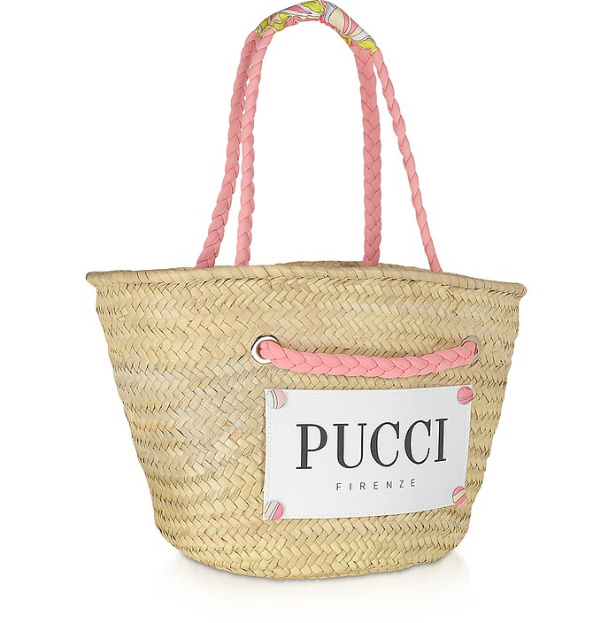 Emilio Pucci Pink & Natural Straw Tote Bag at FORZIERI