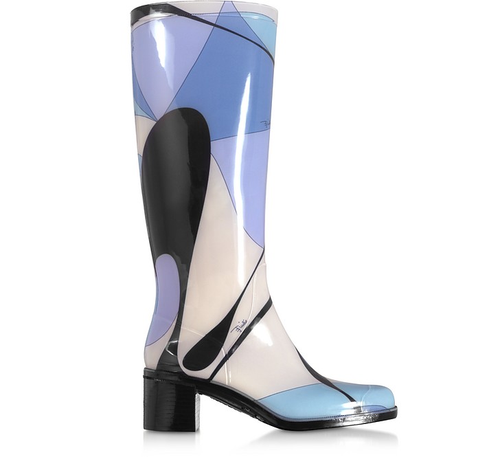 Light Blue Abstract Print Tall Rain Boots - Emilio Pucci