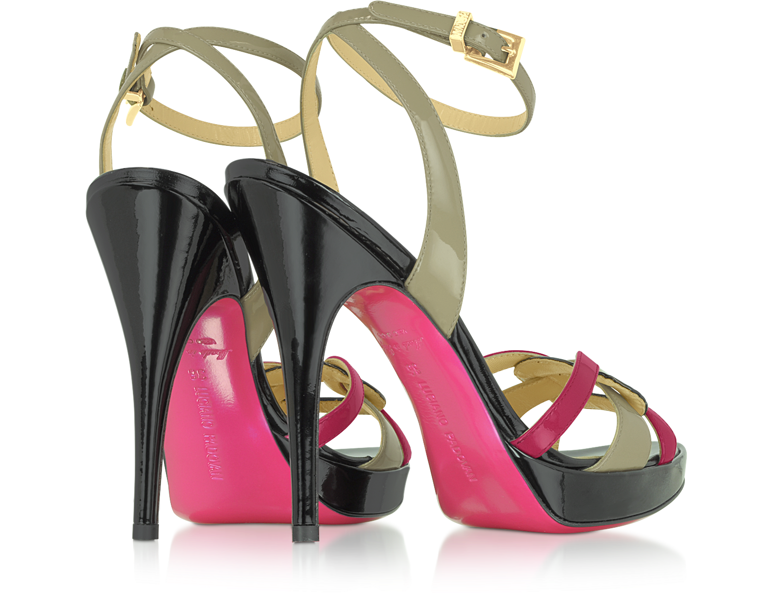 Luciano Padovan Beige, Fuchsia and Black Patent Leather Platform Sandal ...