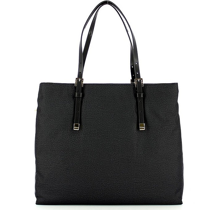 Black Large Shopping Bag w/Shoulder Strap - Borbonese