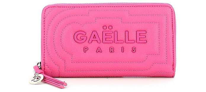 Neon Pink Two Gussets Zip-Around Wallet - GAELLE PARIS