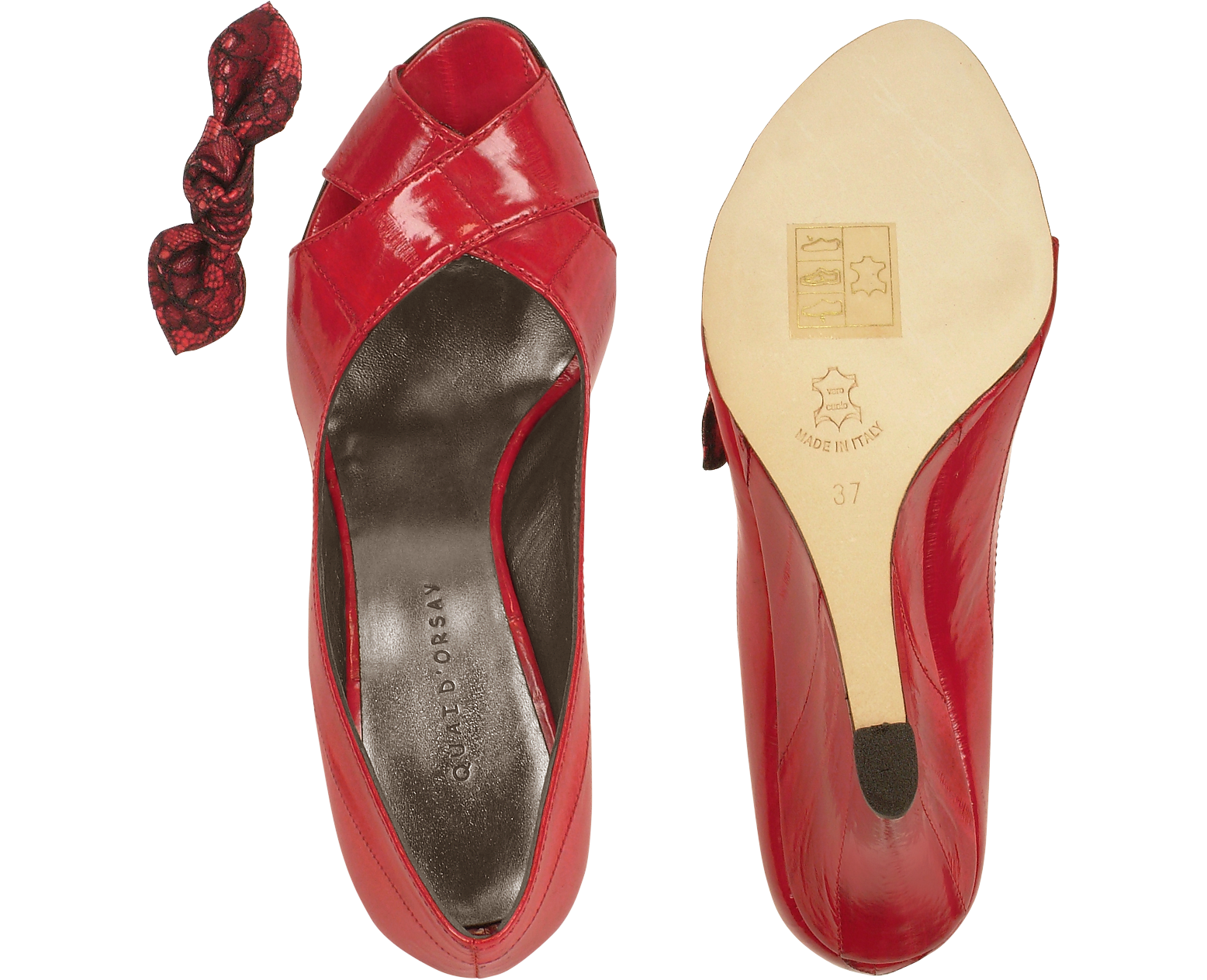Quai D'Orsay Lace Bow Red Heel Leather Peep Toe Wedge Shoes 6 US | 3.5 ...