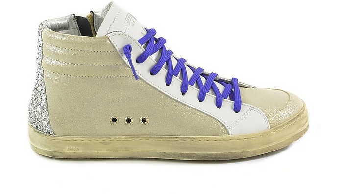 Beige Shiny Leather Mid-Top Women's Sneakers - P448