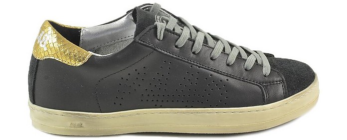 Black Smooth Leather Women's Sneakers - P448