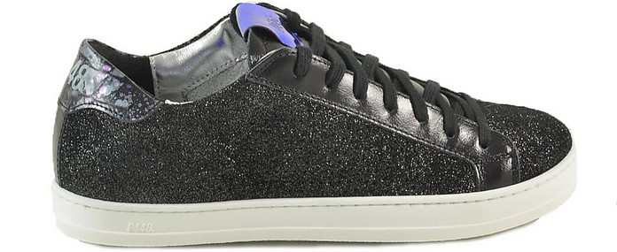 Black Glittering Textured Fabric and Leather Women's Sneakers - P448