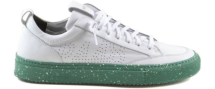 White Leather Men's Sneakers w/Green Sole - P448